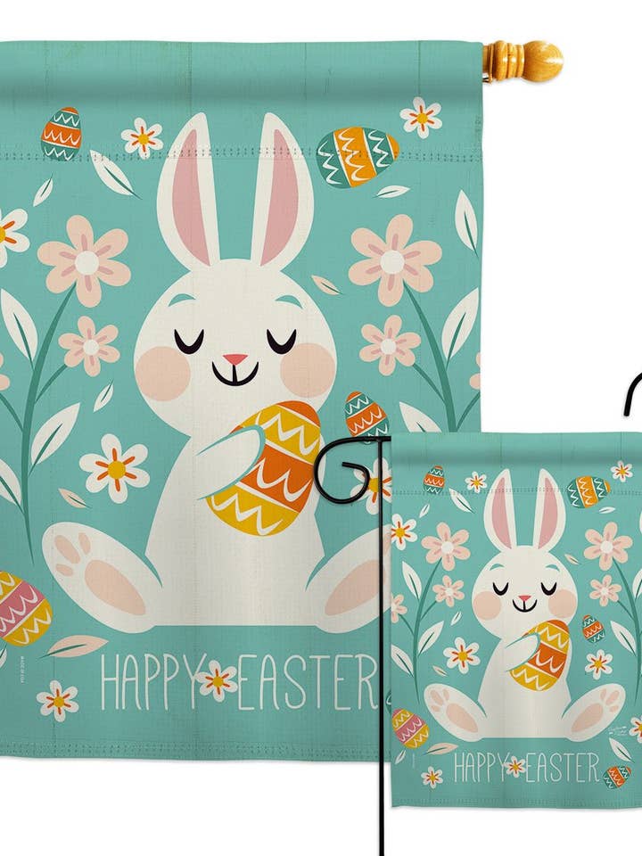 Vrolijke paashaas Springtime Critter Floral Decor Vlag voor wholesale door Two Group Flag Co
