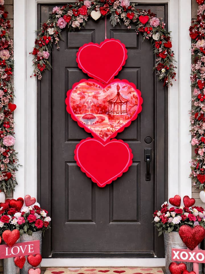 LARGE Designer Three Tiered Hearts Door Hanger for wholesale by Mid Mod Design LLC