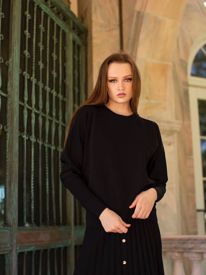 Top de Malha Reisling Preto por atacado de Aleeza Paris