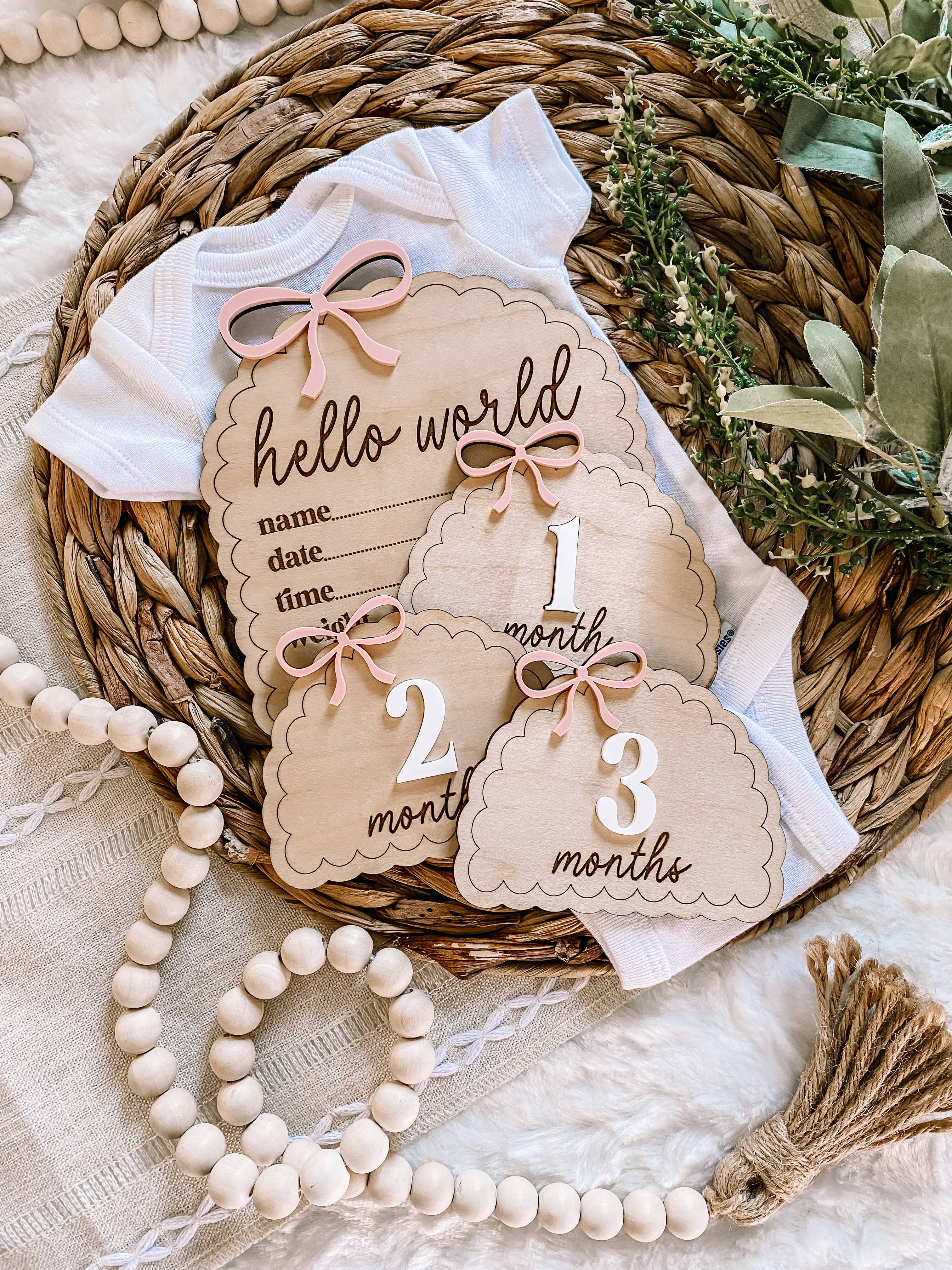 Claire and Bella - Wholesale Milestone Art/Keepsake - Kids & Baby - Hello World Birth Stat Sign - Dainty Bow8