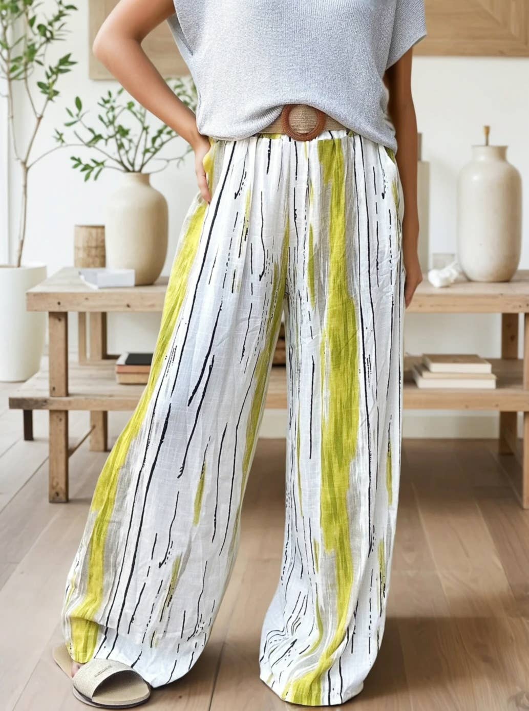 ZAFA PARIS - Wholesale Pants – Women's - 15F10P59-Viscose trousers, straight cut, with bohemian print1