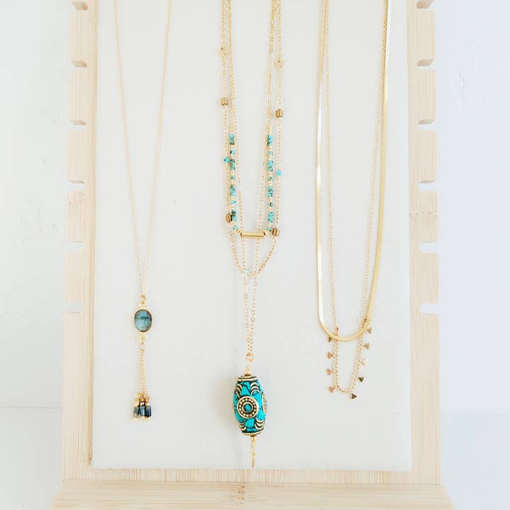 Serie COL-10 – Halsband bohemisk chic guldig, turkos & Labr för wholesale av Bijoux ENORA