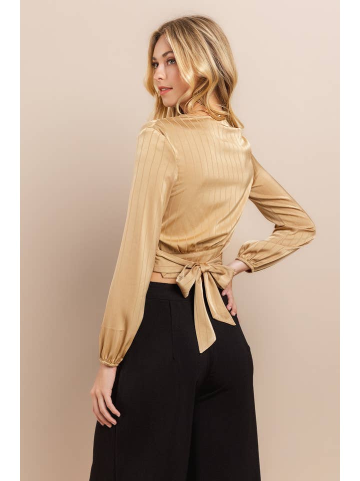 AIBLEE - Wholesale Blouse - Women's - Striped Wrap Front Crop Top with Back Tie Blouse21