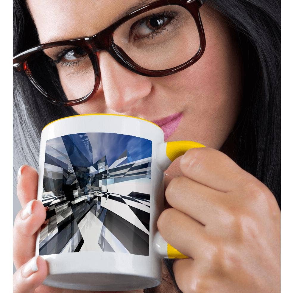 3dRose - Wholesale Coffee Mug - 3dRose, Surreal abstract reflective glass structure depicting checkerboard area., Mug1