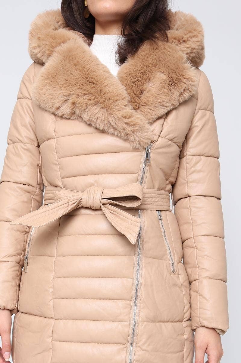 DIX-ONZE - Wholesale Puffer Jacket - Women's - Belted Long Down Jacket with Fur Collar11