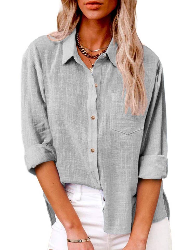 split long sleeve women s cotton linen shirt for wholesale by Fashion Combination