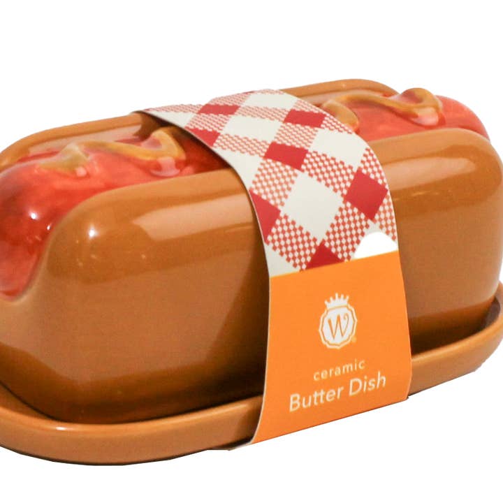 Plat à beurre en céramique en forme de hot-dog pour la vente par Wild Eye Designs