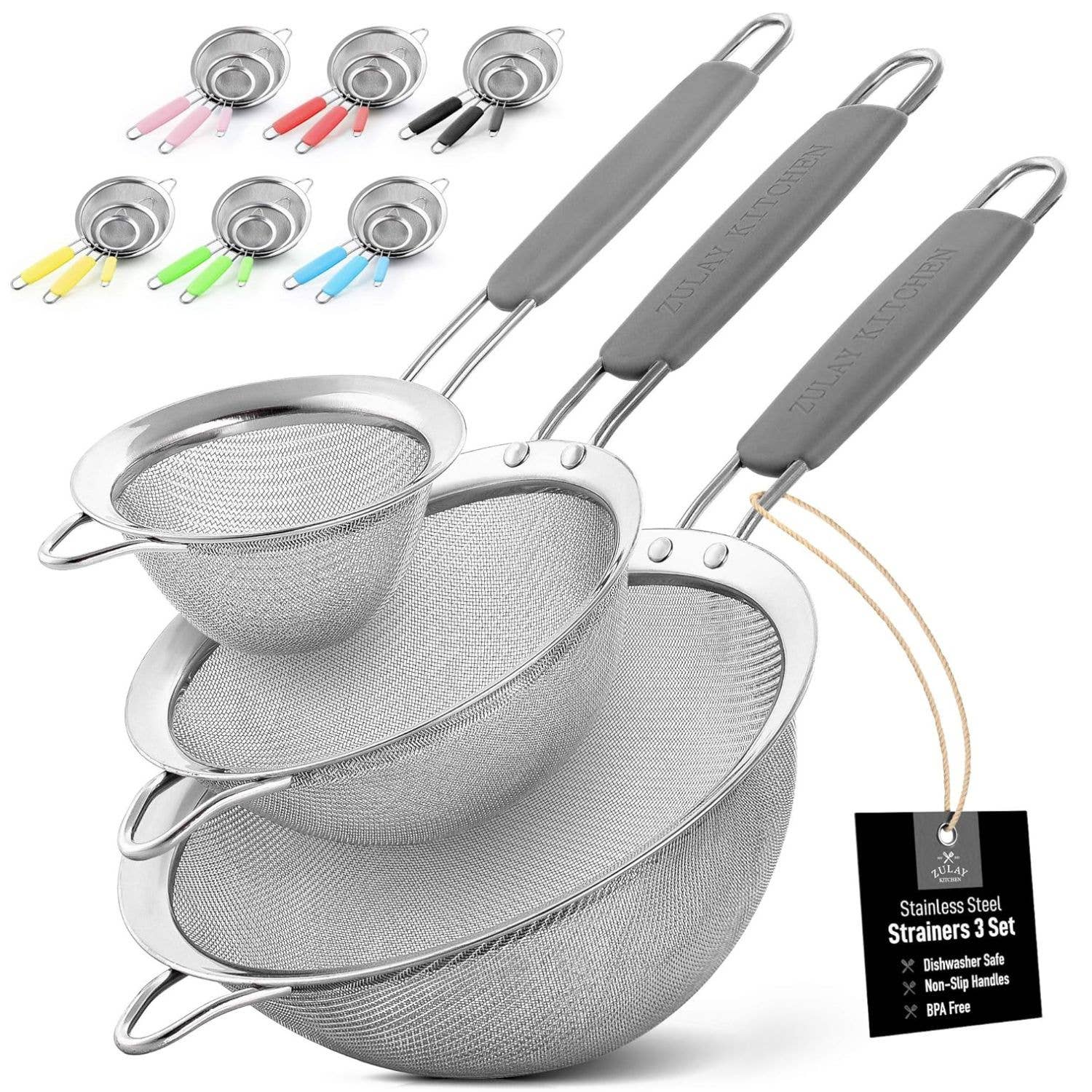 Zulay Kitchen - Wholesale Sifter - Premium Stainless Steel Fine Mesh Strainer Set of 39