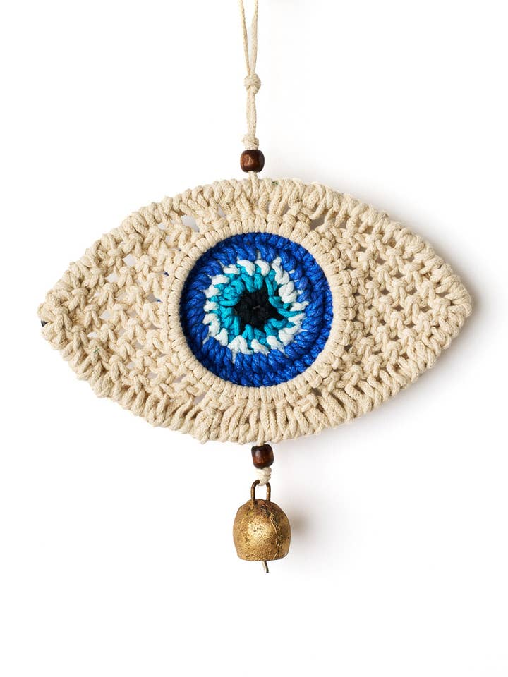 Buna Evil Eye Macrame Wall Hanging - Handmade, Fair Trade for wholesale by Matr Boomie Fair Trade