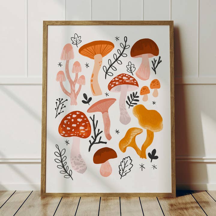 Stampa autunnale a forma di fungo, bianca, a forma di zucca, accogliente e strega per la vendita all'ingrosso da parte di Sollinova