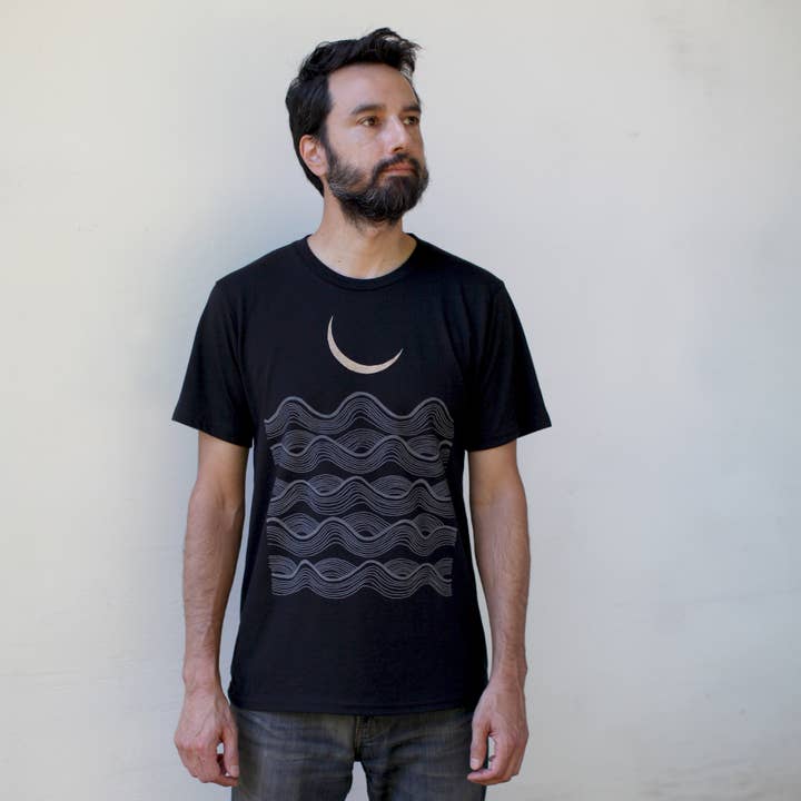 Blackbird Supply Co. - Wholesale Screen Printed T-Shirt - Men's - Full Fathoms Gold Moon and Ocean Waves Mens Tee Solid Black4
