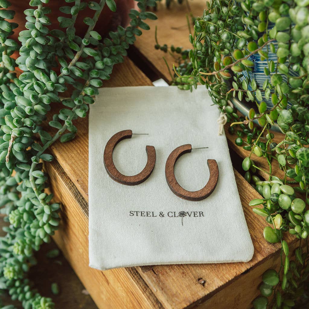 Steel & Clover – Brincos de argola por atacado – Brinco de argola de madeira Clayhurst0
