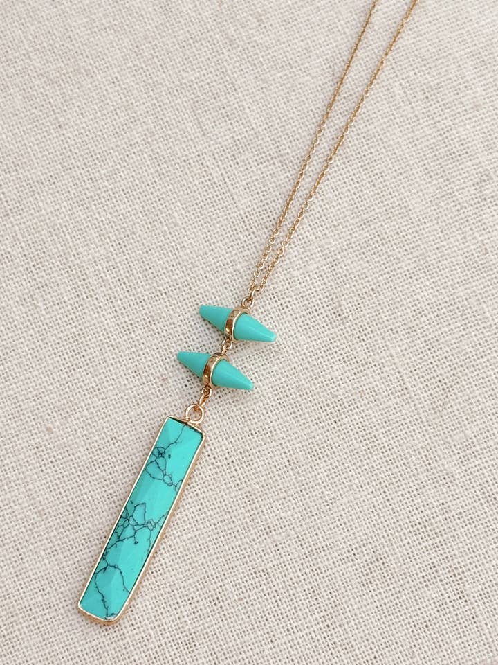 Turquoise Geometric Pendant Necklace – Gold Chain for wholesale by Gracie Rose Designs