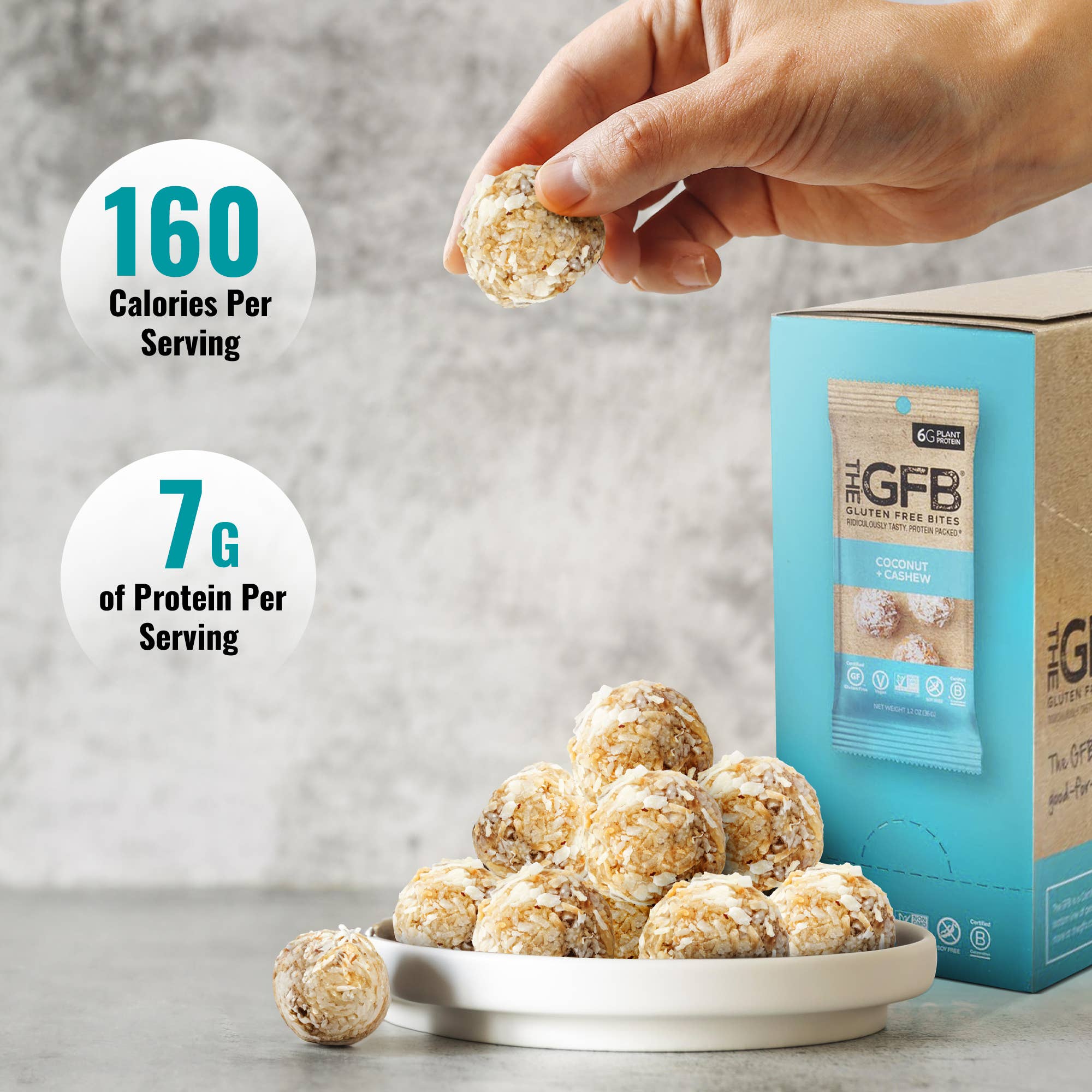 The GFB - Wholesale Snack bar - The GFB Coconut Cashew Bites: Individually Wrapped 10 Ct Box4