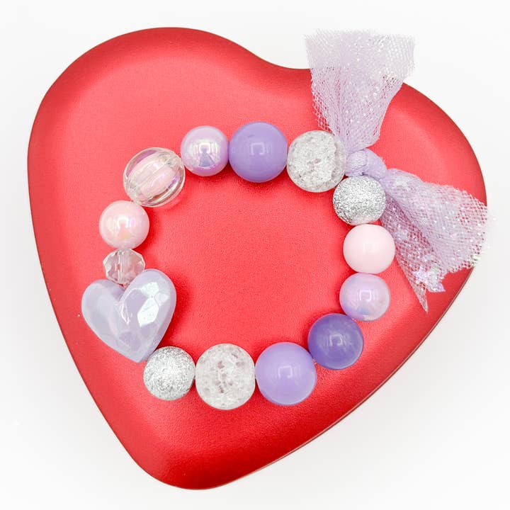 Girls’ Valentine’s Bracelet, Purple with Tulle Bow for wholesale by Peach Tree & Co.