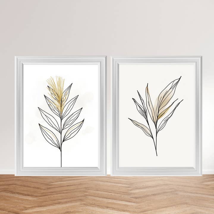 Set di stampe artistiche botaniche – Foglie in line art minimale | Design originale, realizzato in Germania per la vendita all'ingrosso da parte di LichtwegOnline