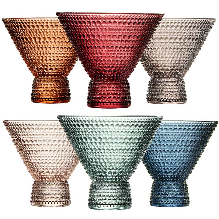 Beaded Stemless Martini Drinking Glasses Set, Set of 6, 11oz for wholesale by The Wine Savant / Khen Glassware