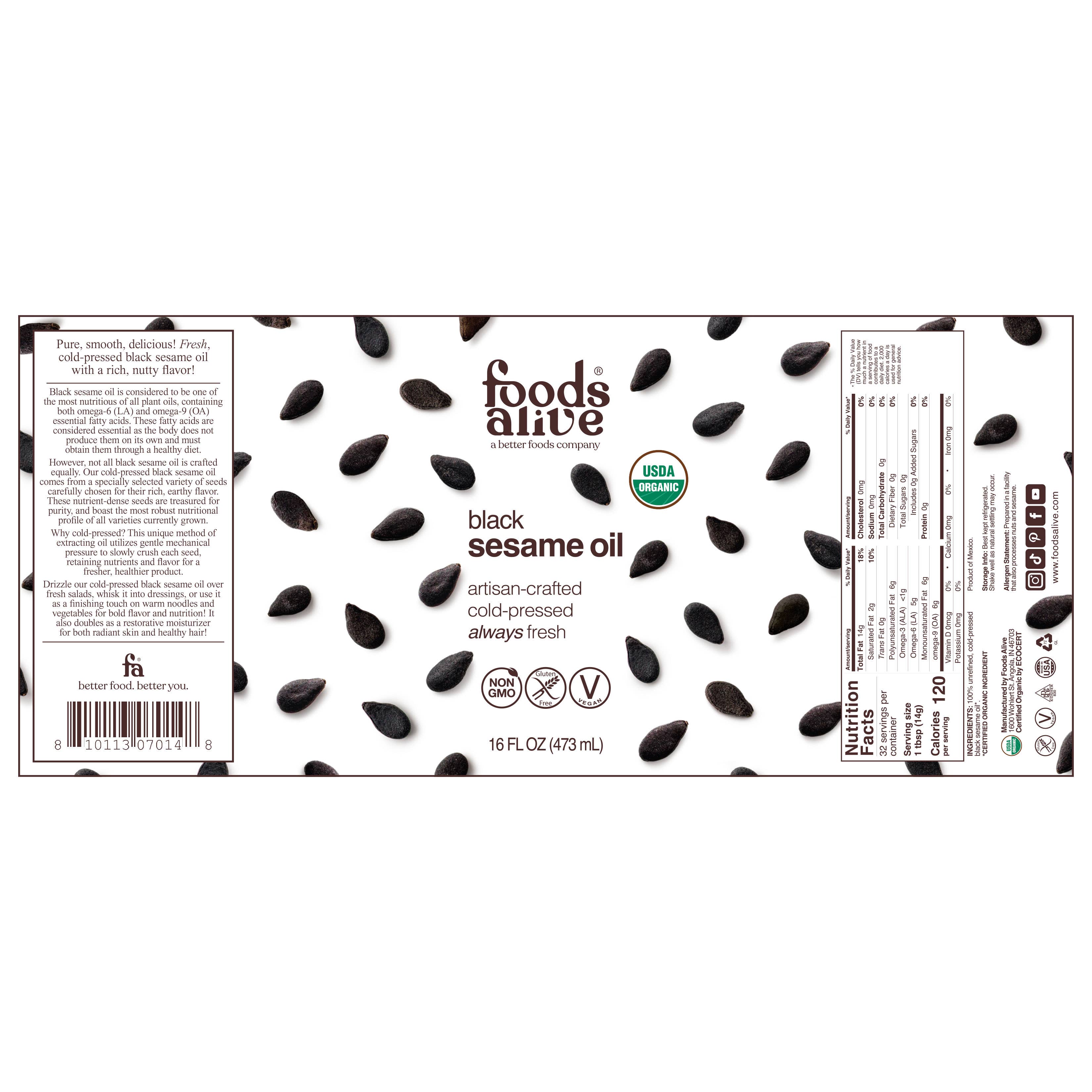 Foods Alive - Wholesale Cooking Oil - Black Sesame Seed Oil - Artisan Cold-Pressed, Organic1