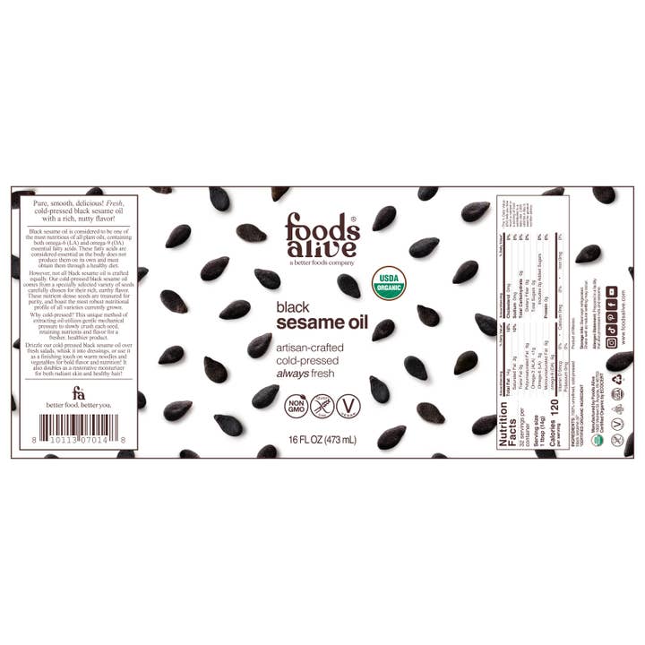 Foods Alive - Wholesale Cooking Oil - Black Sesame Seed Oil - Artisan Cold-Pressed, Organic1