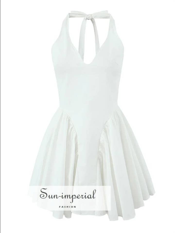 Women's White Halter v Collar A-line Mini Dress for wholesale by Sun Imperial