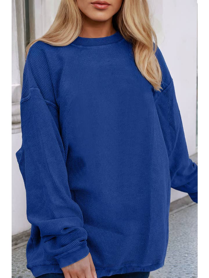 Little Daisy Closet - Wholesale Sweatshirt - Women's - JOLENE Ribbed Corded Oversized Sweatshirt