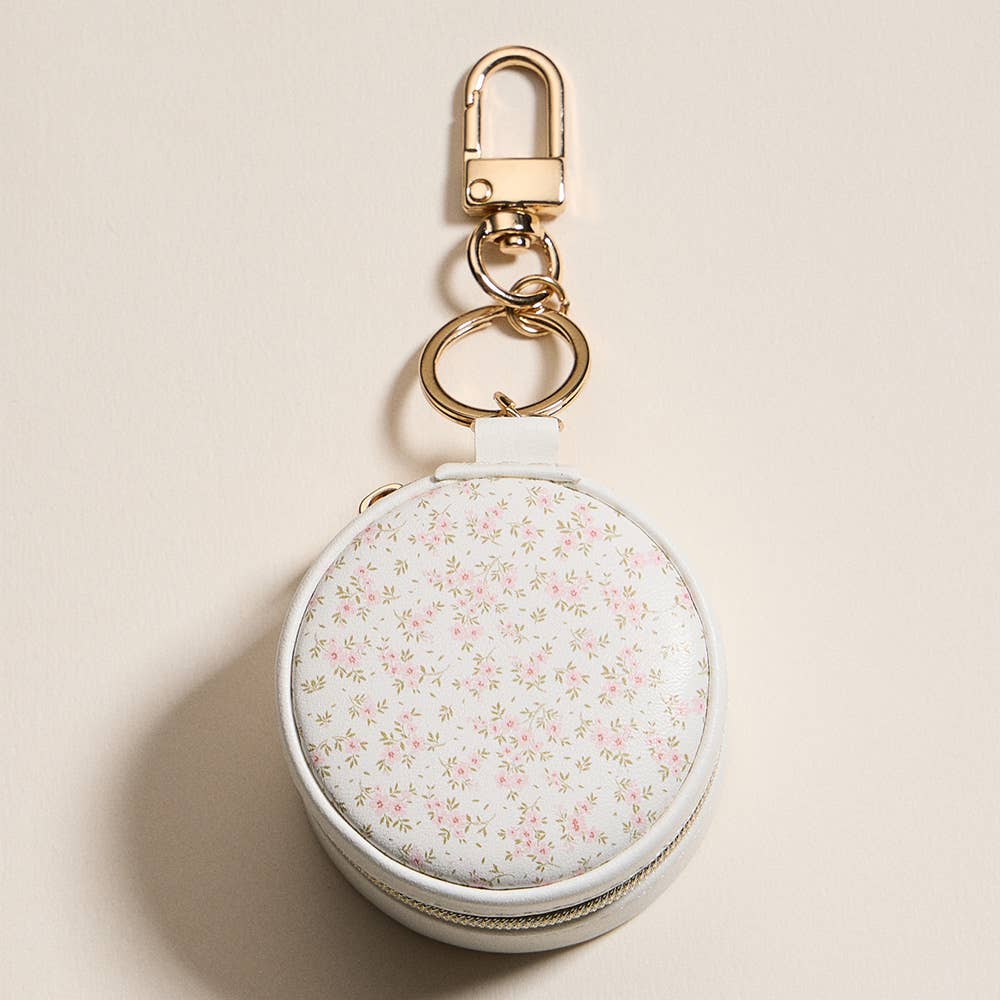 Sensibling Corp. - Wholesale Jewelry Box/Organizer - Floral Pattern Printed Round Shaped Travel Jewelry Case Keychain / Bag Charm4