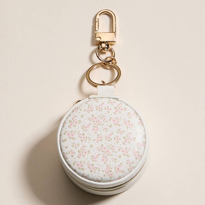 Sensibling Corp. - Wholesale Jewelry Box/Organizer - Floral Pattern Printed Round Shaped Travel Jewelry Case Keychain / Bag Charm4