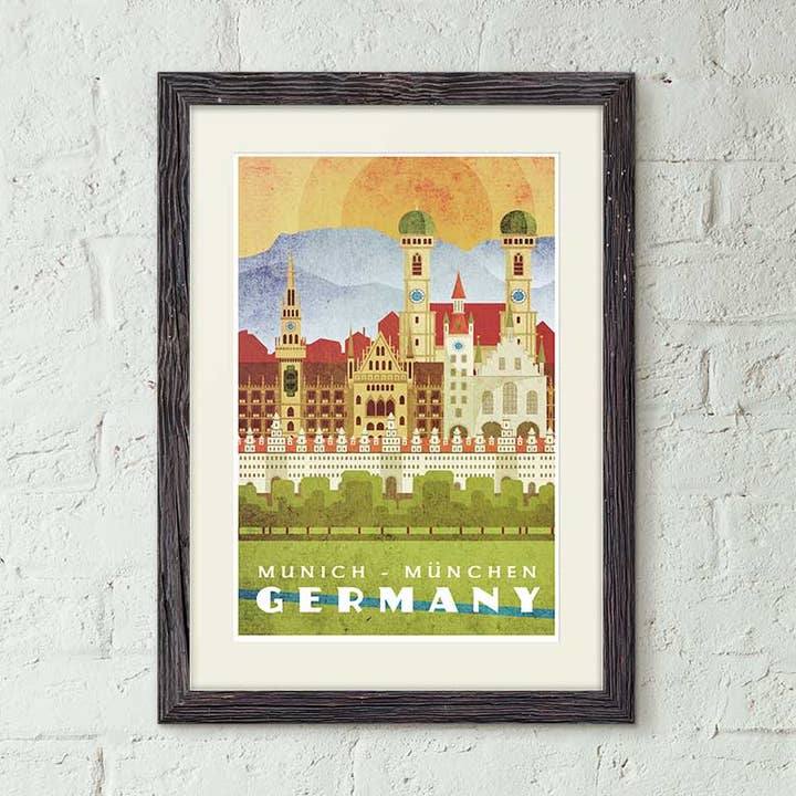 Allemagne, Munich - Affiche de voyage de style vintage pour la vente par Missy Ames Design and Illustration