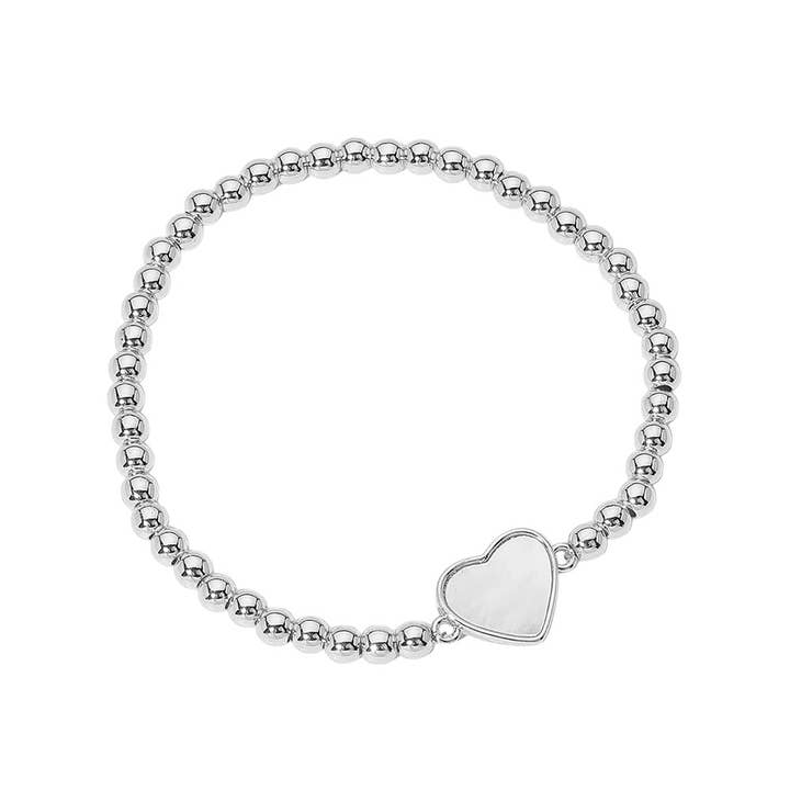 Sensibling Corp. - Venta al por mayor Pulseras de abalorios/colgantes - Pulsera elástica de cuentas con bola de acero inoxidable y corazón de nácar.3