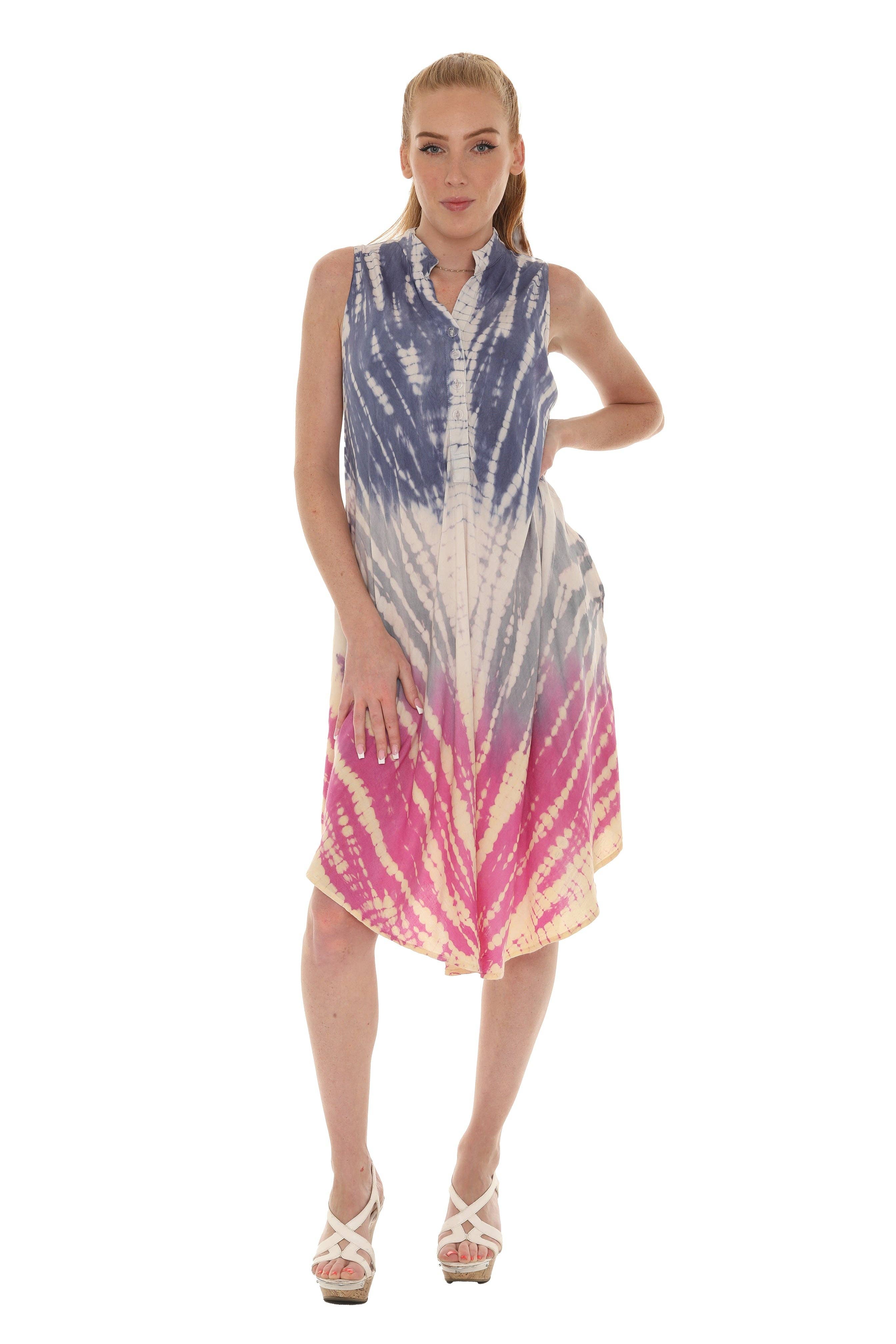 Shoreline Wear. INC - Wholesale Dress - Women's - Tri-Colors Tie-Dye With Button up Rayon Sundress13