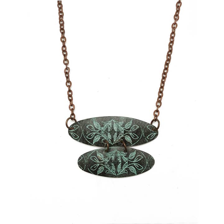 Anju Jewelry - Vendita all'ingrosso Collana con ciondolo/pendaglio - Collana Patina Rame - Foglie Specchiate
