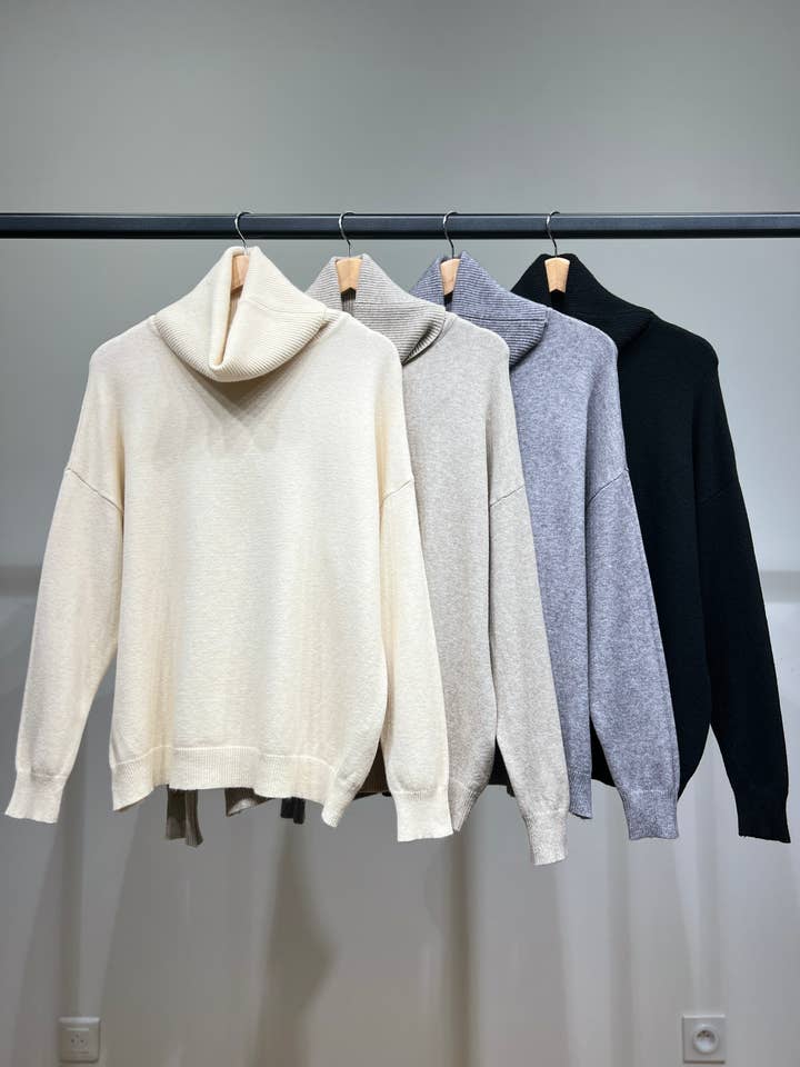 Pull Col Roulé Drop Shoulder Bords Côte En Coton Nylon pour la vente par L'Emotion