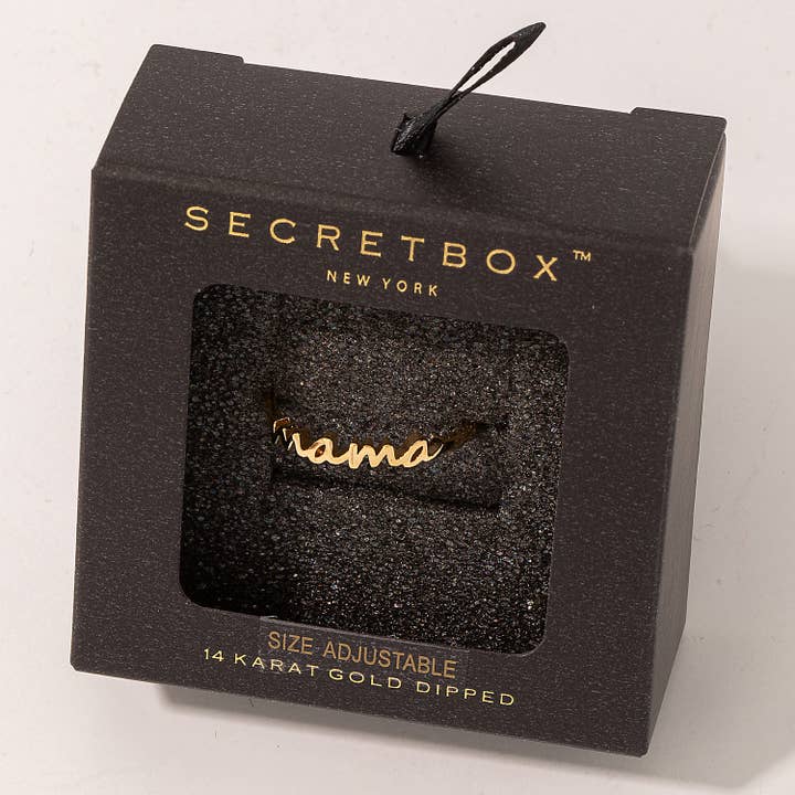 Fame Accessories - Wholesale Band/Stacked Ring - Secret Box Gold Dipped Mama Print Ring