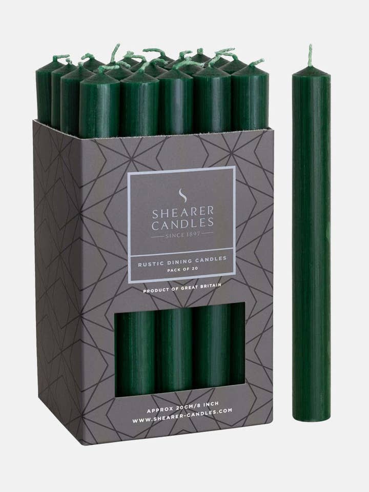 Bougies de dîner vertes de 8 pouces x 20 pour la vente par Shearer Candles
