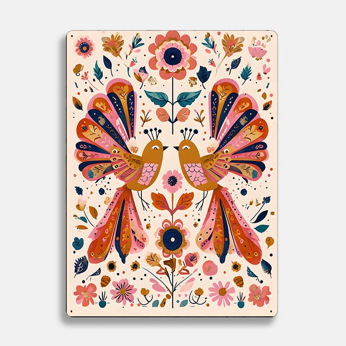 Birds and Flowers scandinavian folk Metal Sign Plaque for wholesale by The British Metal Signs Company