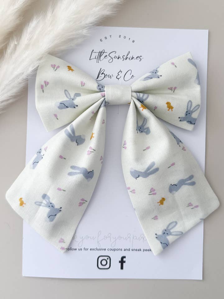 Gray Bunnies Easter Sailor Hair Bow for wholesale by Little Sunshines Bow & Co