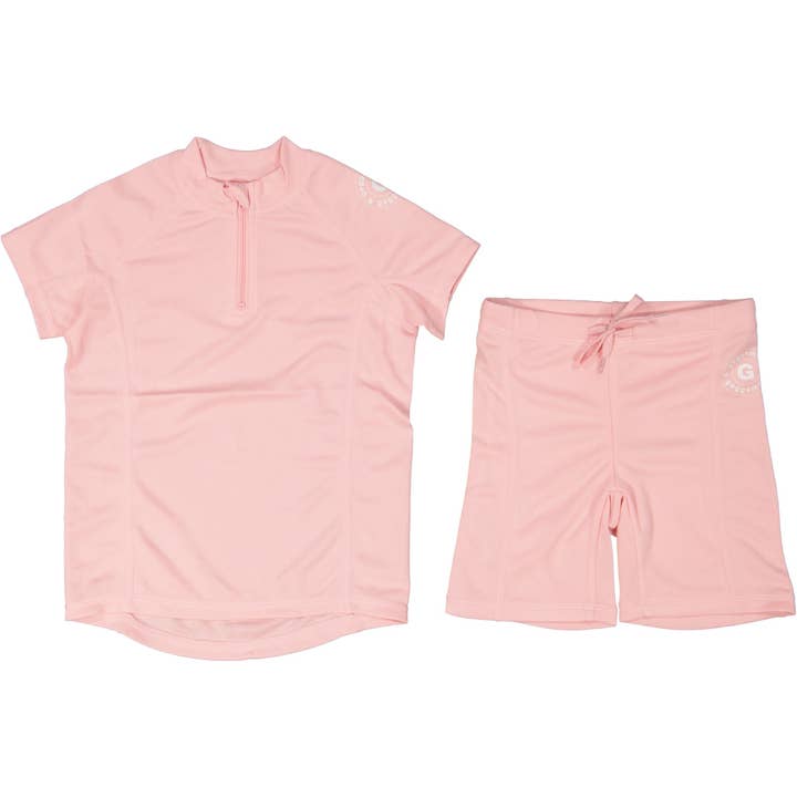 Conjunto UV rosa com camisa de manga curta e shorts por atacado de Geggamoja