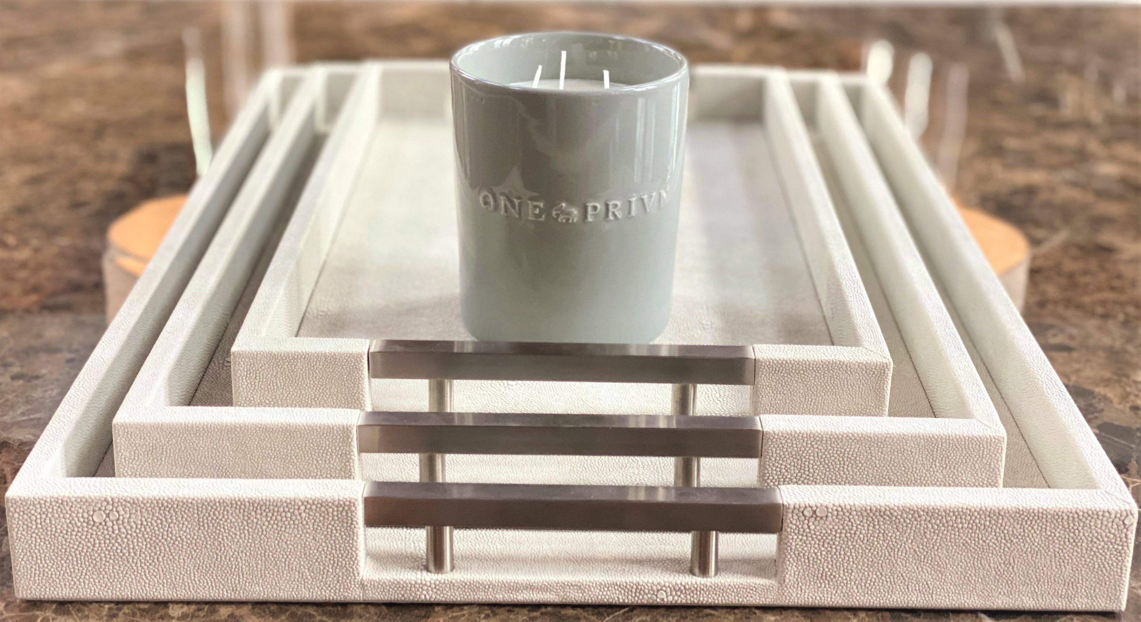 One Preevay Luxury Home Furniture & Decor - Wholesale Serving Tray - Thursby Luxury Shagreen Serving Tray | Exotic Embossed Leather | Nickel Handwear2