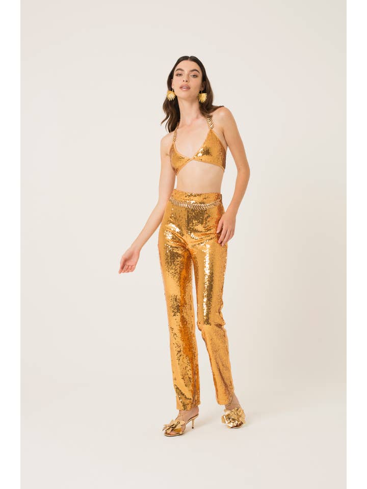 Gold India Halter Sequin Bra Top for wholesale on Faire