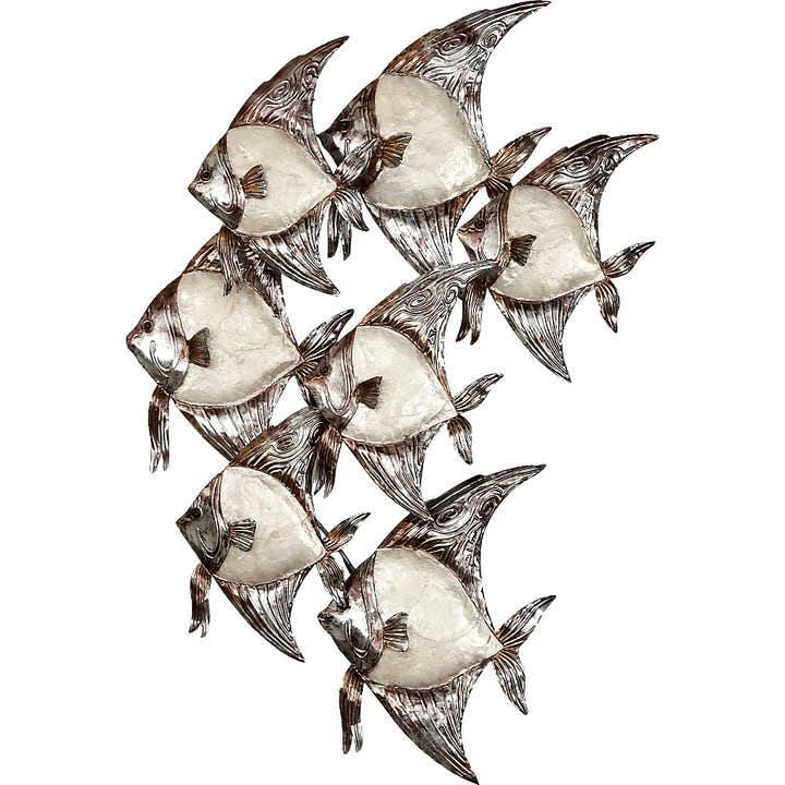 White Elegance Angelfish School Wall Art 15X24" for wholesale by HS Seashells