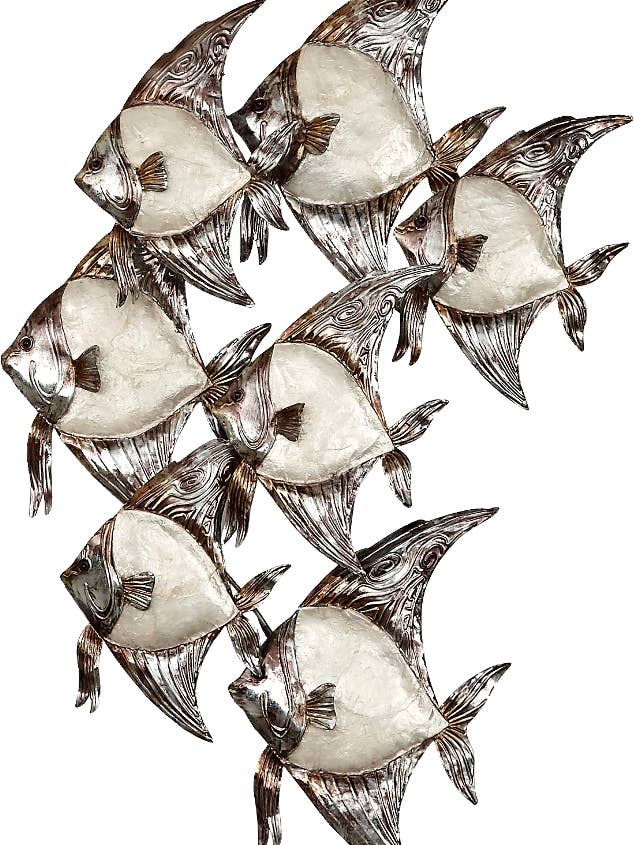 White Elegance Angelfish School Wall Art 15X24" for wholesale by HS Seashells