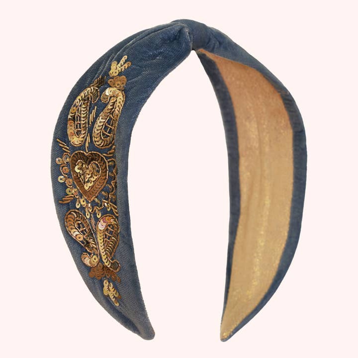 Powder Design inc - US - Wholesale Fashion Headband - Women's - Velvet Embellished Headband - Royal Blue Heart