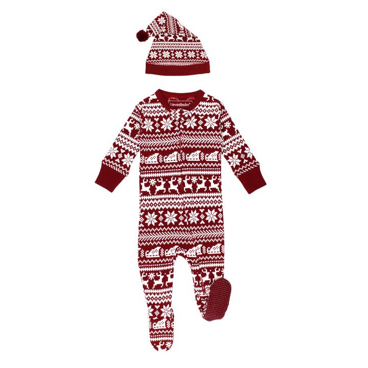 Santa's Sleigh | Holiday Thermal Zipper Footie & Cap Set for wholesale by L'ovedbaby