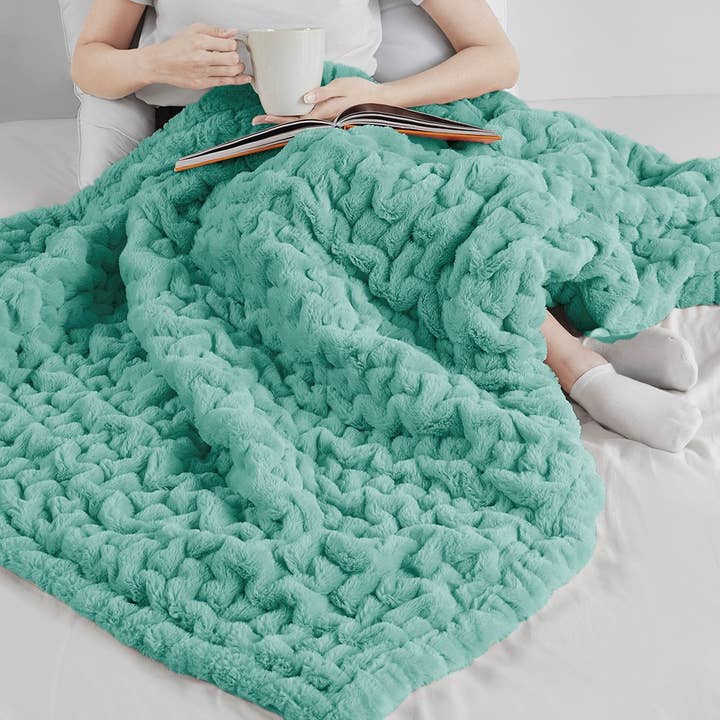 Olliix - Wholesale Throw Blanket - Ruched 50x60" Throw Blanket, Aqua Blue Green
