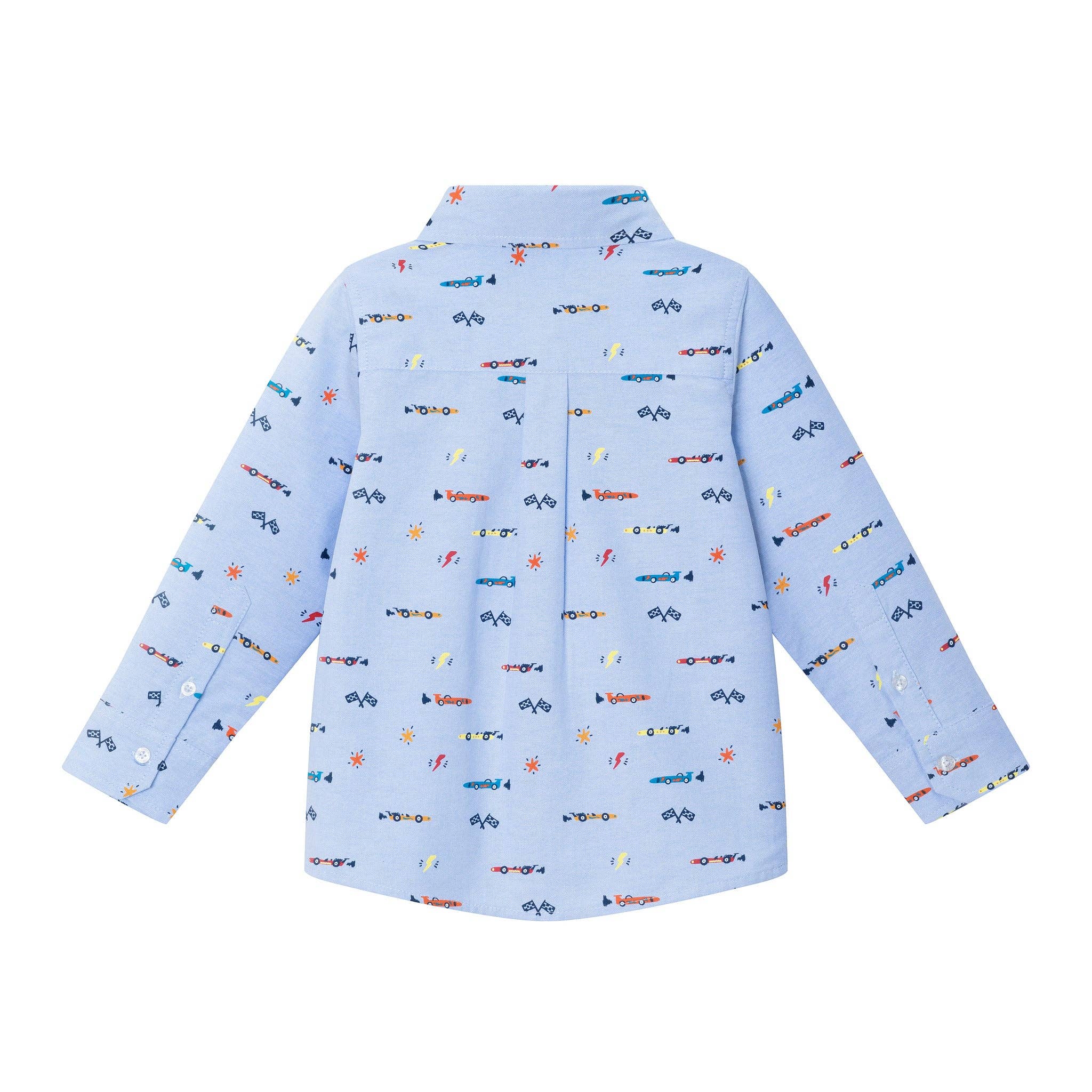 Kids Blue Chambray Buttondown Shirt | Racecars for wholesale on Faire1