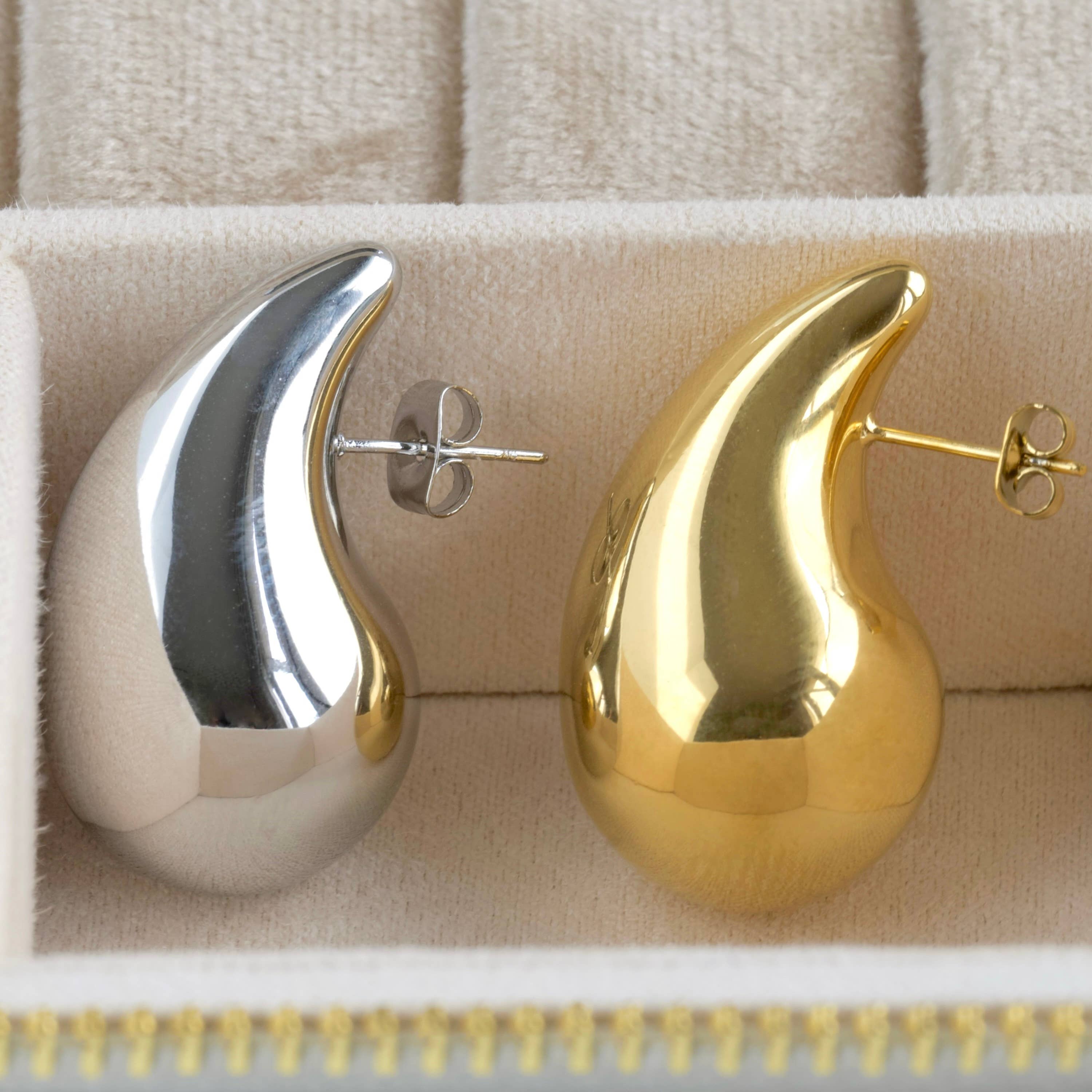 Blueyejewelry – Brincos de argola por atacado – Brincos de Gota Oca Chunky - Pernos de gota de lágrima leves1