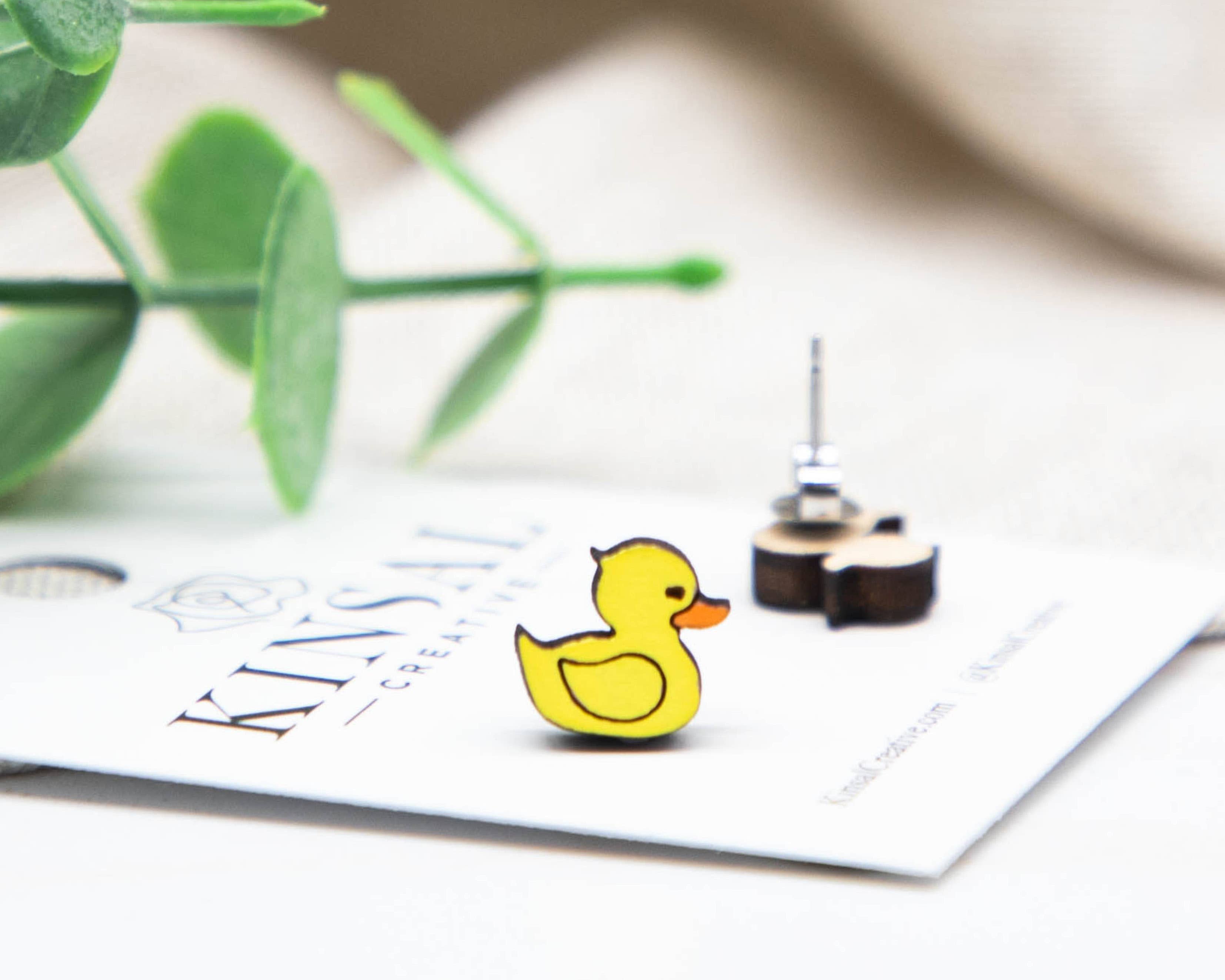 Kinsal Creative - Wholesale Stud/Post Earrings - Rubber Duck Wood Stud Earrings1