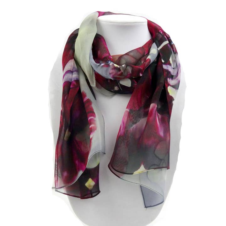 Silk Squirrel - Vendita all'ingrosso Sciarpa - Donna - Sciarpa di seta rossa - Sciarpa libellula - Red Hollyhock velato