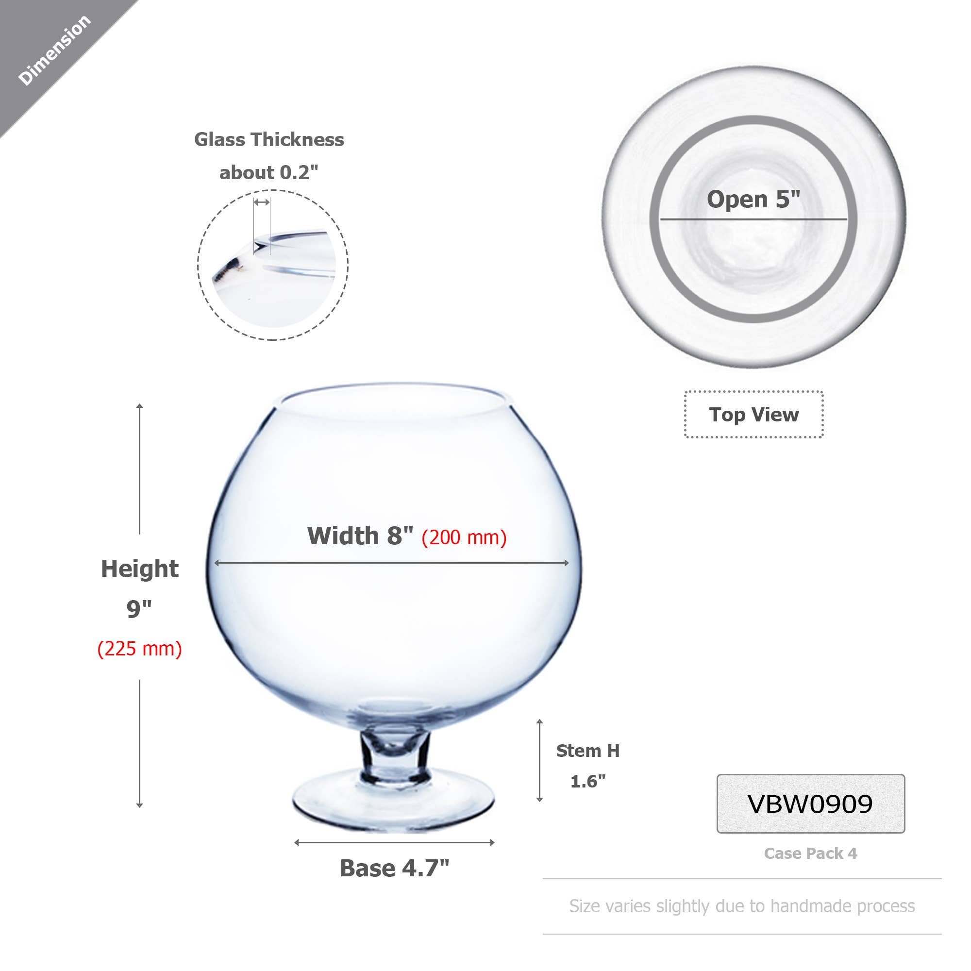 WGV International - Wholesale Vase - WGV Bowl Glass Vase With Stem - 9" x 9"H1