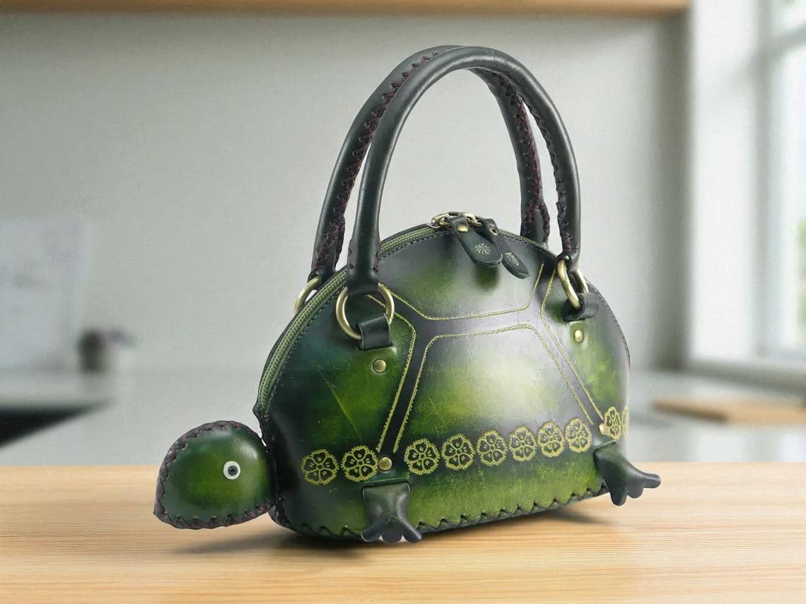 Sunflower Handmade leather inc - Vendita all'ingrosso Borsa con manico - Donna - Borsa a mano in pelle fatta a mano a forma di tartaruga4